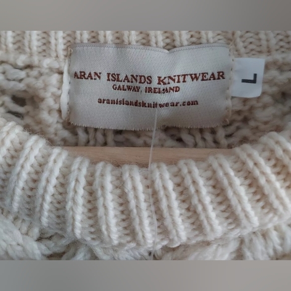 Aran Island Knitwear Ivory Cable Knit Merino Wool Crewneck Sweater Size Large - Picture 4 of 9